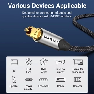 Vention สายสัญญาณเสียงใยแก้วนำแสง Hi-Fi BAV สายไฟเบอร์ออปติก Coaxial 5.1 S / PDIF Toslink PVC ทอผ้าตาข่ายสำหรับ PS4 / Xbox, ทีวี / ลำโพง