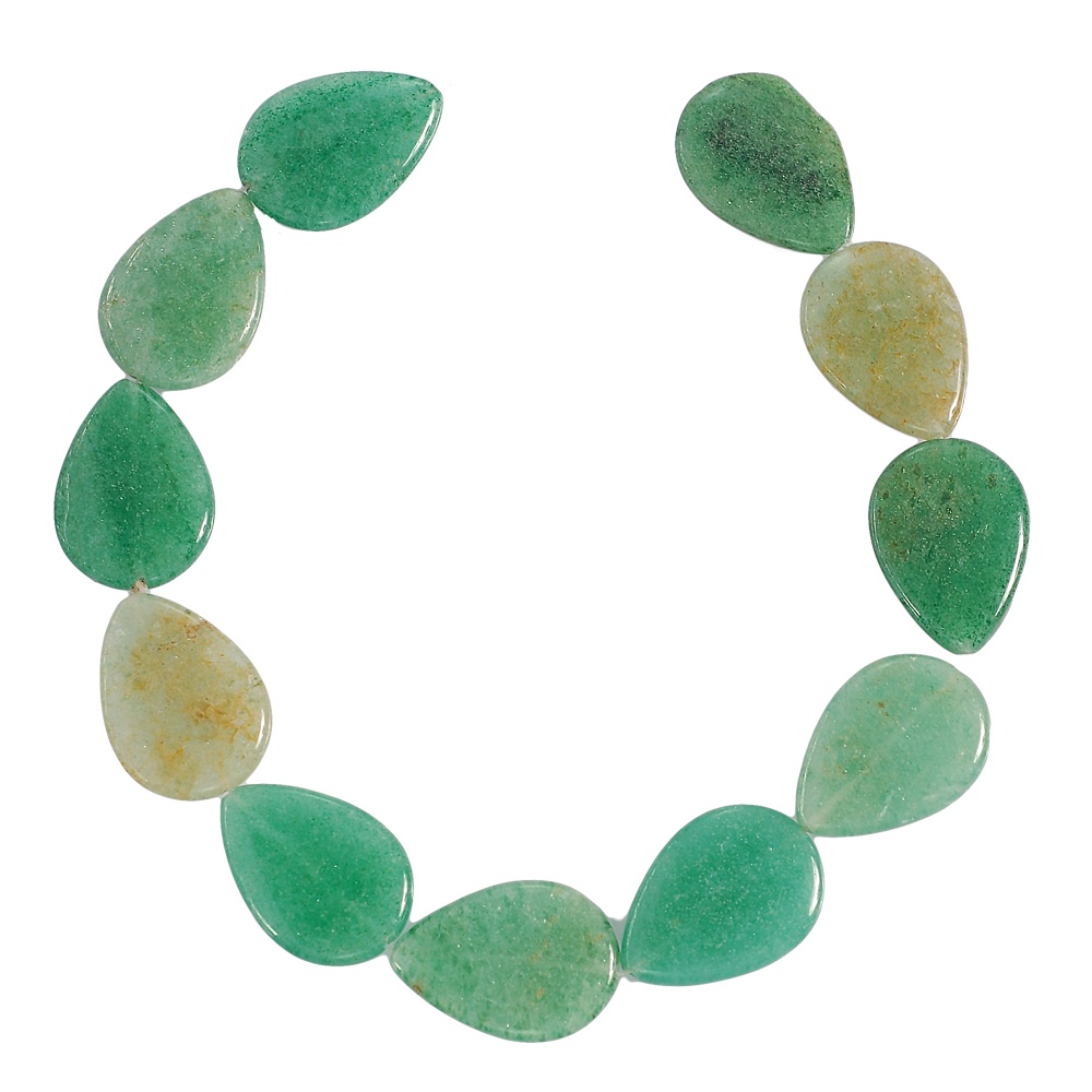 ลูกปัดหินแท้รูปทรงหยดน้ำแบนอเวนเจอรีนสีเขียว (Green Aventurine) TFL 25x35
