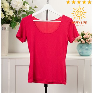 UNIQLO HEATTECH เสื้อยืด แขนสั้น สีแดง ไซ้ส์M  น่ารัก  สไลด์รูปดูขนาดสินค้าได้