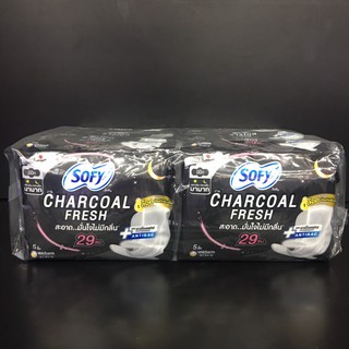 SOFY CHARCOAL FRESH (29 cm) โซฟี ผ้าอนามัย ถ่านชาโคล เฟรช กลางวัน-กลางคืน มามาก (แพ็ค 5 ชิ้น X 6 ห่อ)