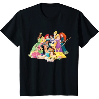 เสื้อยืดลําลอง แขนสั้น พิมพ์ลาย Disney Princess Group Photo สไตล์เกาหลี คุณภาพสูง