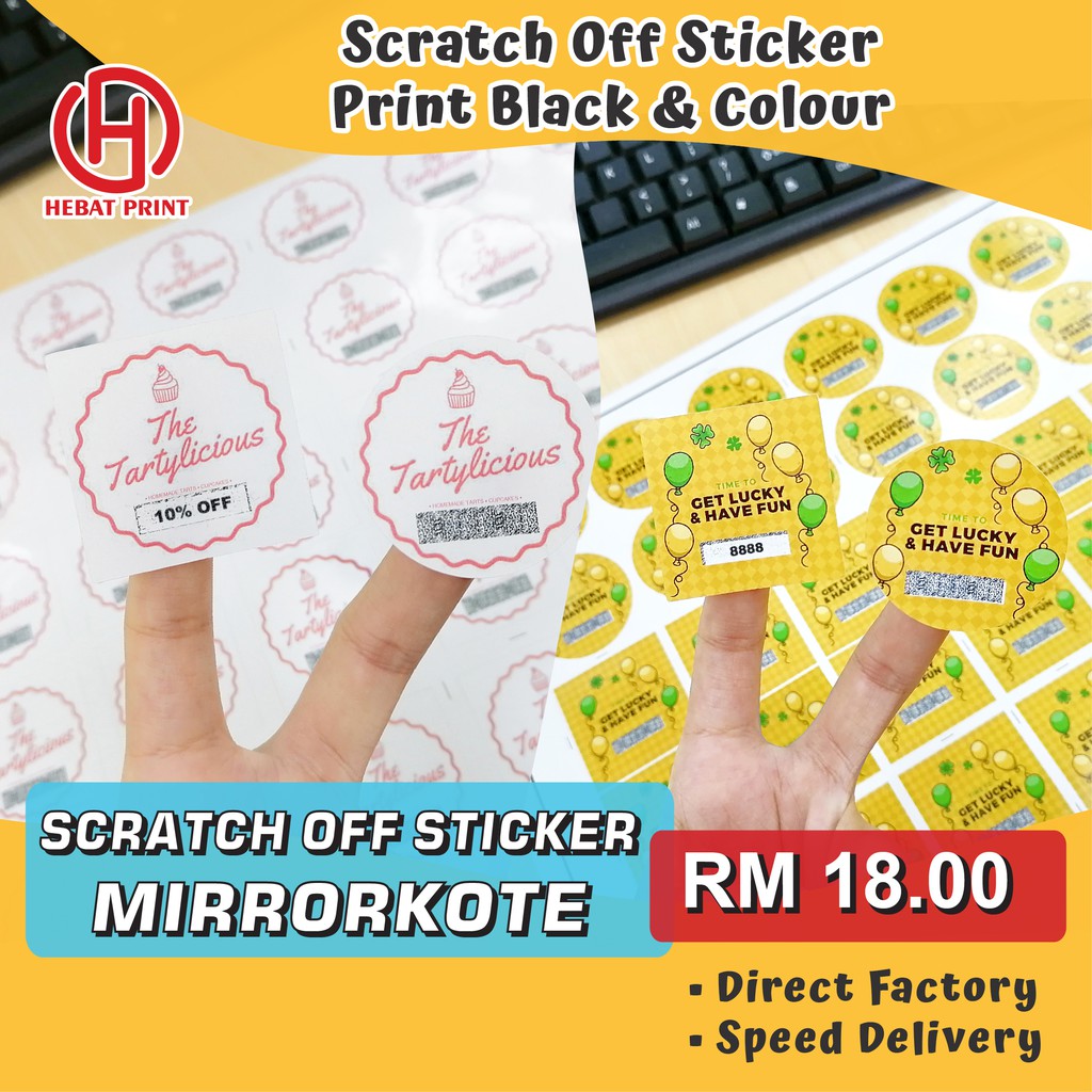 ปรับแต่ง Scratch Off Mirrorkote Sticker / Lucky Pick / Lucky Draw / Print Colour & Black
