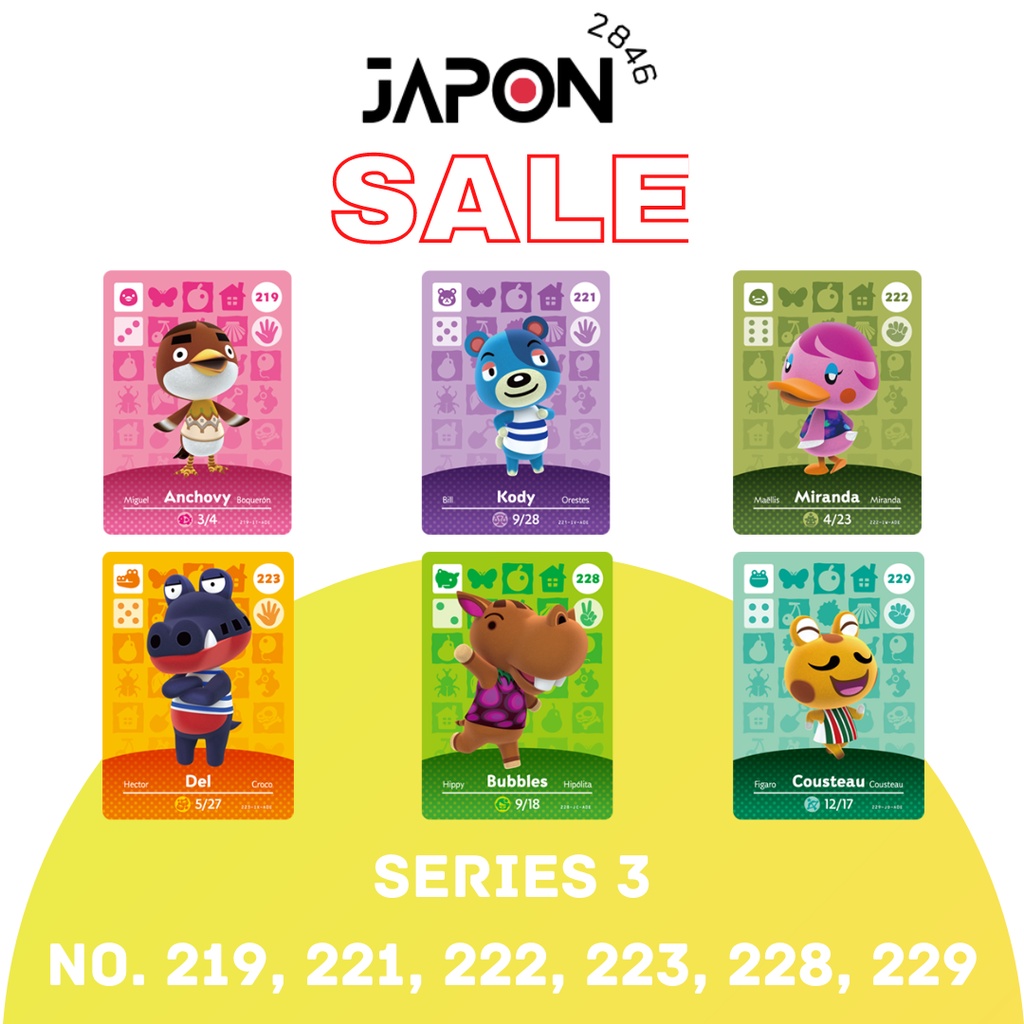 Animal Crossing Amiibo cards Series 3 No.219, 221, 222, 223, 228, 229