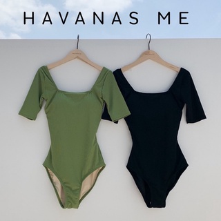 🍋HAVANAS ME🍋 Bodysuit Korea ชุดว่ายน้ำ ดีเทลคอเหลี่ยม สีเขียว สีดำ ชุดว่ายน้ำเรียบหรู