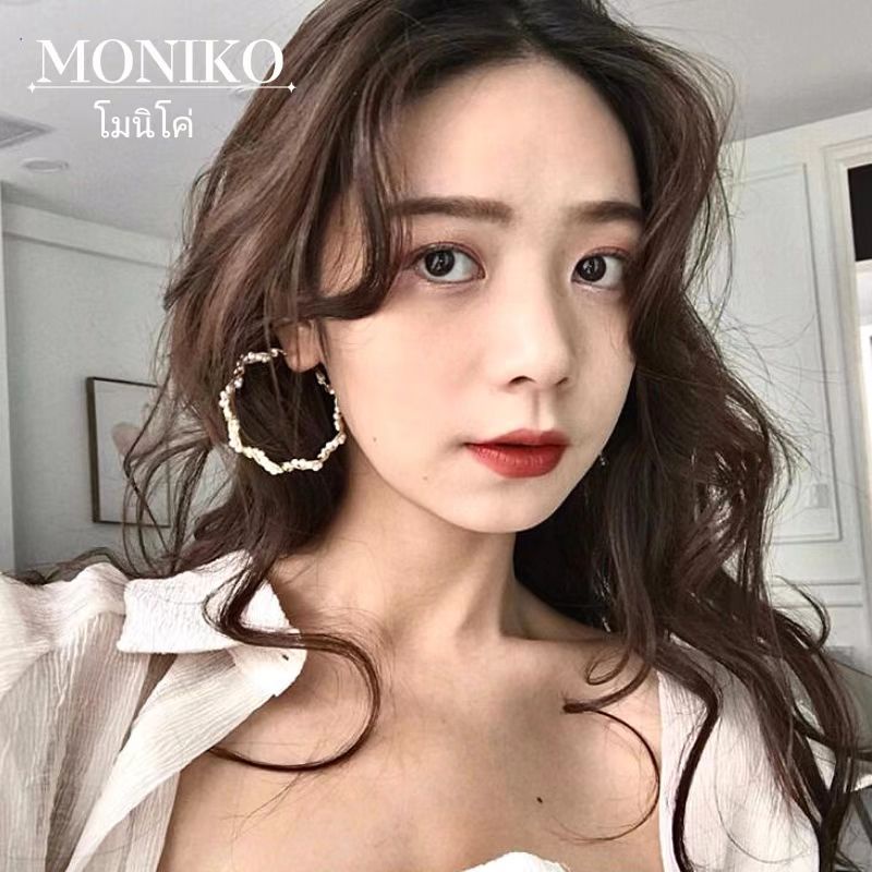 MONIKO ต่างหูทองประดับไข่มุก ต่างหูเคลือบทองทรงกลม ต่างหูผู้หญิง เครื่องประดับสตรี ราคา ถูกที่สุด ดีลบีเคเค แกลเลอรีภาพที่ 7
