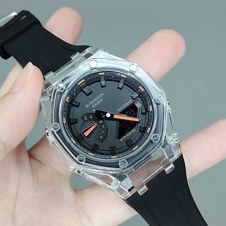 GA-2100 GA-2100AP 4 BLACK ORANGE TMJ CUSTOM TO AP ,TRANSPARENT HEAD/RUBBER STRAP/ATUOLIGHT/PREMIUM C