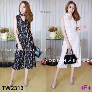 PP2313 Jumpsuit ลูกไม้สุดหรู งานดีไซน์เจาะคัตเอ้าท์คอวี