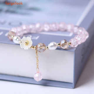 [largelook] Fashion Korean Pearl Shell Flower Charm Bracelets Bohemian Colorful Crystal Beaded Bracelet Handmade Elastic Rope Women Jewelry