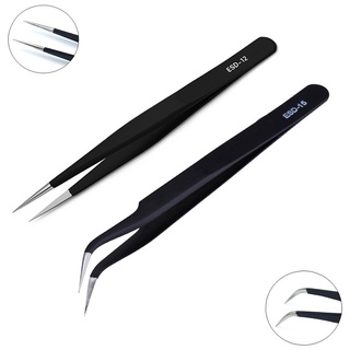 แหนบ สแตนเลสสตีล (ป้องกันไฟฟ้าสถิต) Tweezer ESD-12 ปลายหัวแหลม ตรง / ESD-15 ปลายหัวแหลม โค้ง