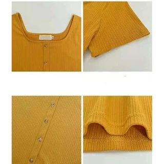 Korean version of the new lady retro French T-shirt square collar short sleeves