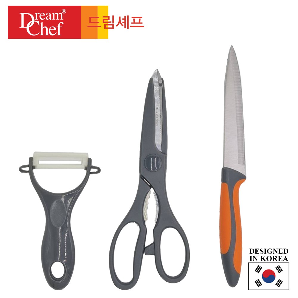 Dream Chef Living ชุดมีด+กรรไกรอเนกประสงค์ 2 In 1+ที่ปอกผิวอเนกประสงค์ มาตรฐานเกาหลี เนื้อสแตนเลสแท้
