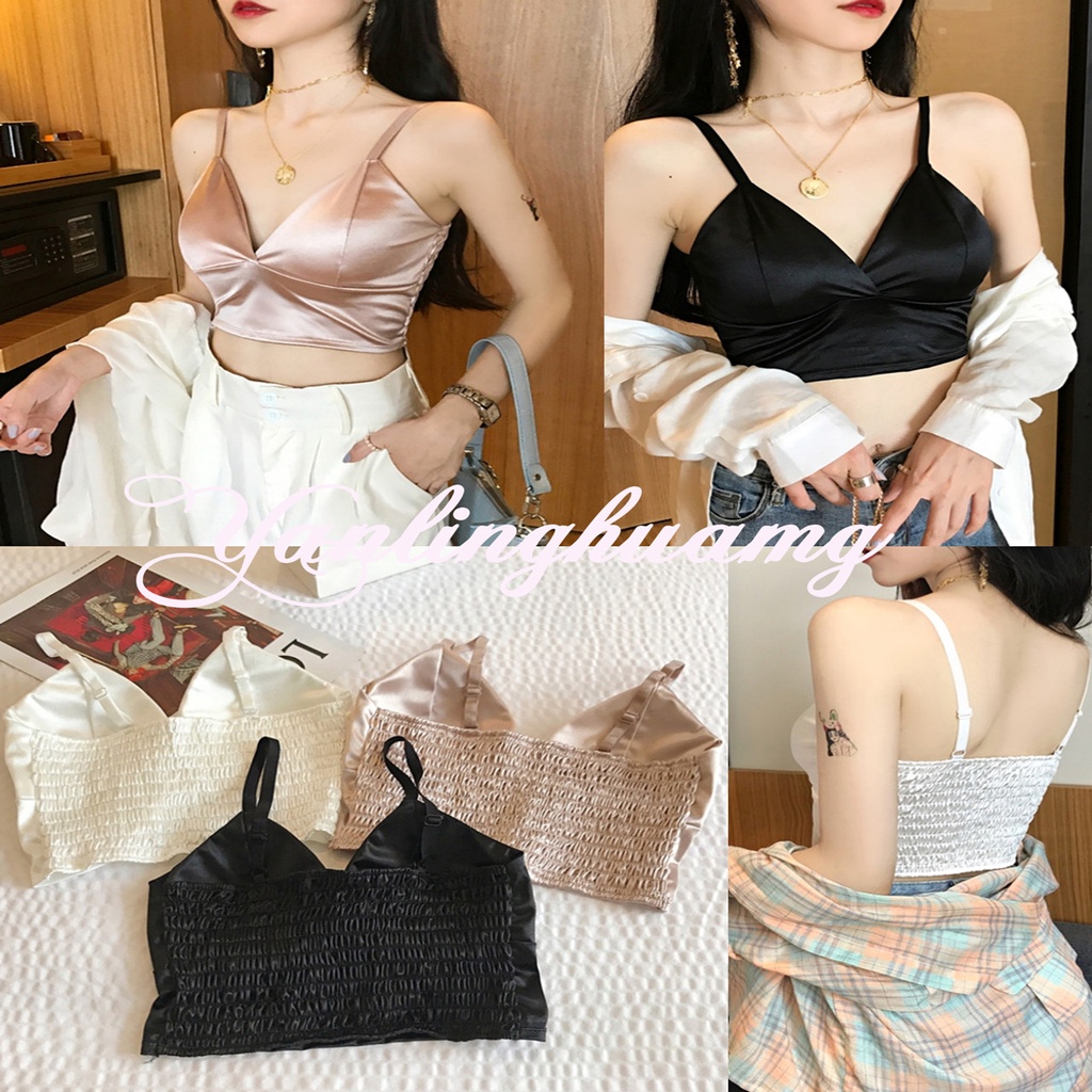 3313สายเดี่ยวผ้าซาติน มีฟองน้ำ เสื้อที่เป็นซาติน