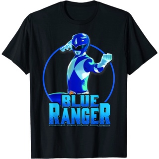 เสื้อยืดอินเทรนด์ผู้ชายอินเทรนด์ผู้หญิงเสื้อยืด พิมพ์ลาย Power Rangers สีฟ้า แบบเรียบง่ายS-3XL