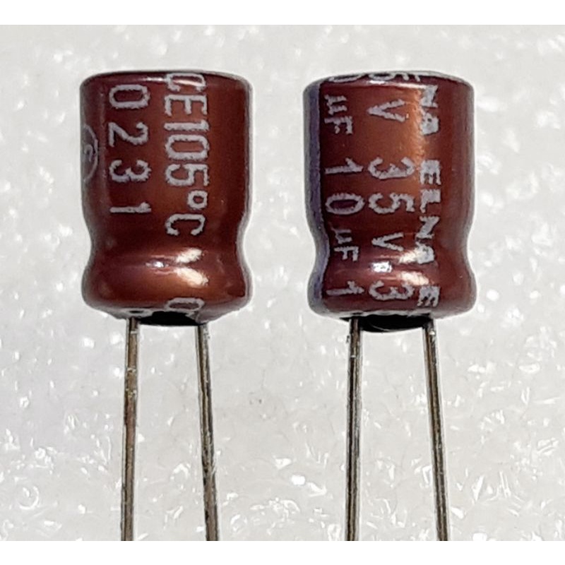 Elna R2S 10uf 35v capacitor ตัวเก็บประจุ คาปาซิเตอร์ ขนาด 5×7.5 มม mm 105°