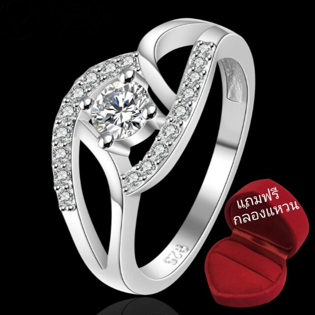 🔥Sales ลดล้างสต๊อก 💯 ฟรีกล่องแหวน R911 แหวนเพชรCZ ตัวเรือนเคลือบเงิน 925 หัวแหวนเพชรล้อม ขนาดแหวนเบอ