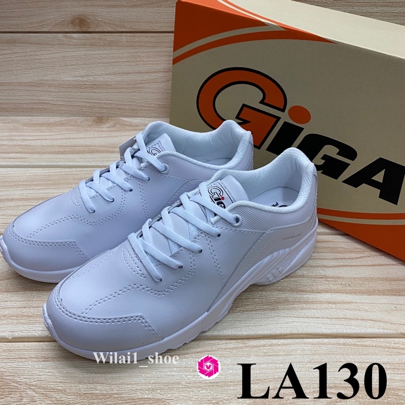 GiGa  LA130 รองเท้าผ้าใบแบบหนัง ผูกเชือก (36-41) สีขาว