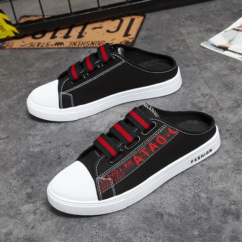 Slip-On Lazy Mens Shoes Summer Breathable Casual Canvas Heelless Cloth Shoes Half Slip-On Shoes ✘❏❉ 