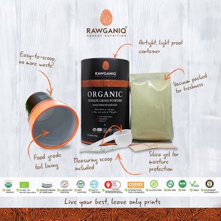 Rawganiq ผงหญ้าอัลฟาฟ่า Organic Alfalfa Grass Powder (200g)