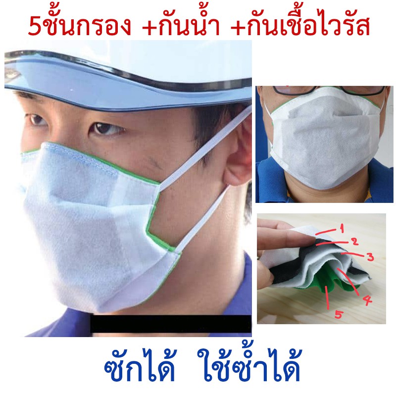 หน้ากาก mask N95 ซักได้ ใช้ซ้ำได้ บุ5ชั้นกรอง กันน้ำ กันเชื้อไวรัสได้99.9% (1ชิ้น)