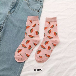 Fruity Punch Socks | ถุงเท้าลายผลไม้สีสันสดใส พร้อมส่ง