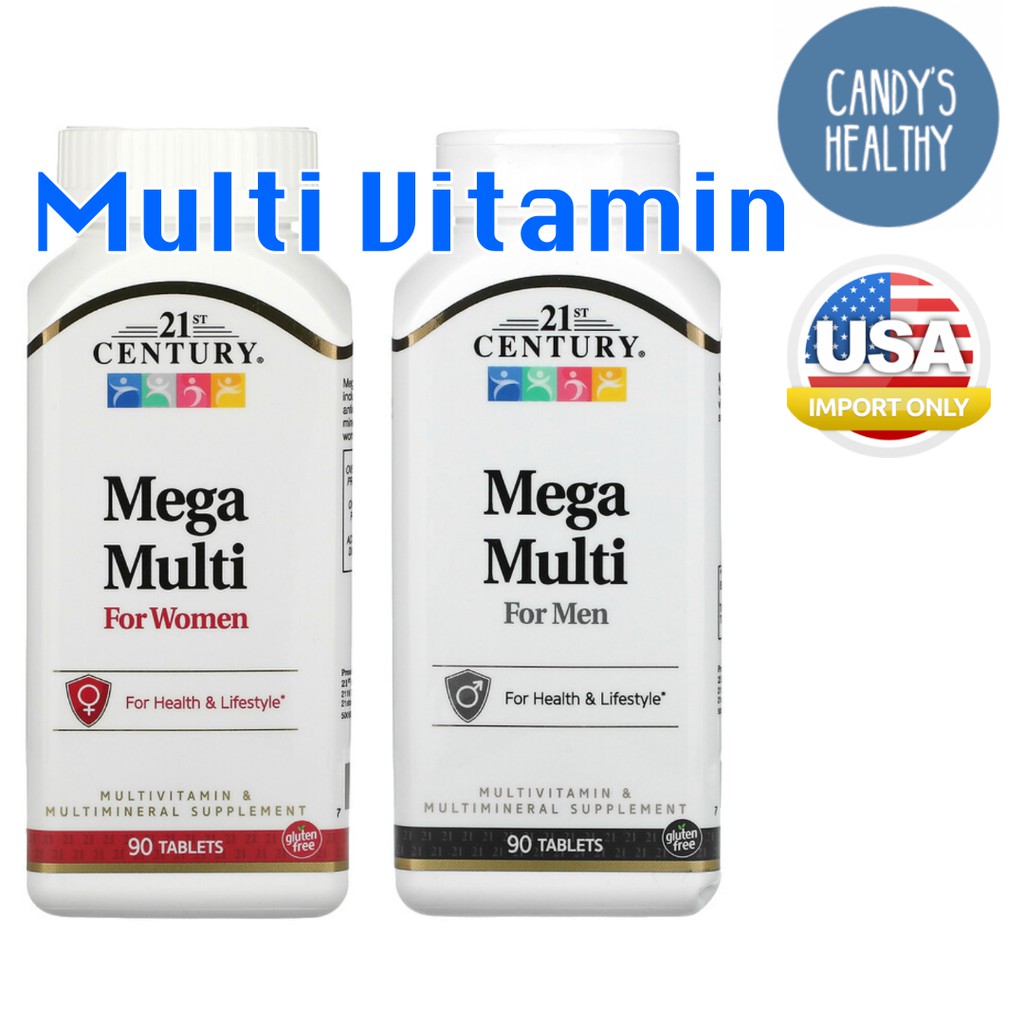 พร้อมส่ง 21st Century, Mega Multi, For Men, For Women, Multivitamin & Multimineral, 90 Tablets วิตาม
