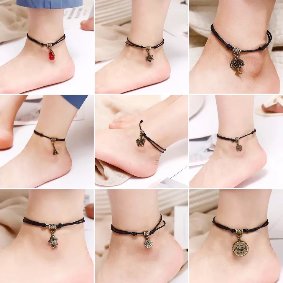สร้อยข้อเท้า เชือกเทียนถัก สีดํา สไตล์เรโทร สร้างสรรค์ เหมาะกับคู่รัก สําหรับผู้ชาย และผู้หญิง