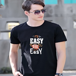 เสื้อยืด เสื้อยืดผู้ชาย เสื้อยืดวินเทจ Cotton แท้ ลาย Easy Think (B036) ผ้านุ่ม ใส่สบาย ลายคมชัด ไซส์ M - 5XL พร้อมส่ง