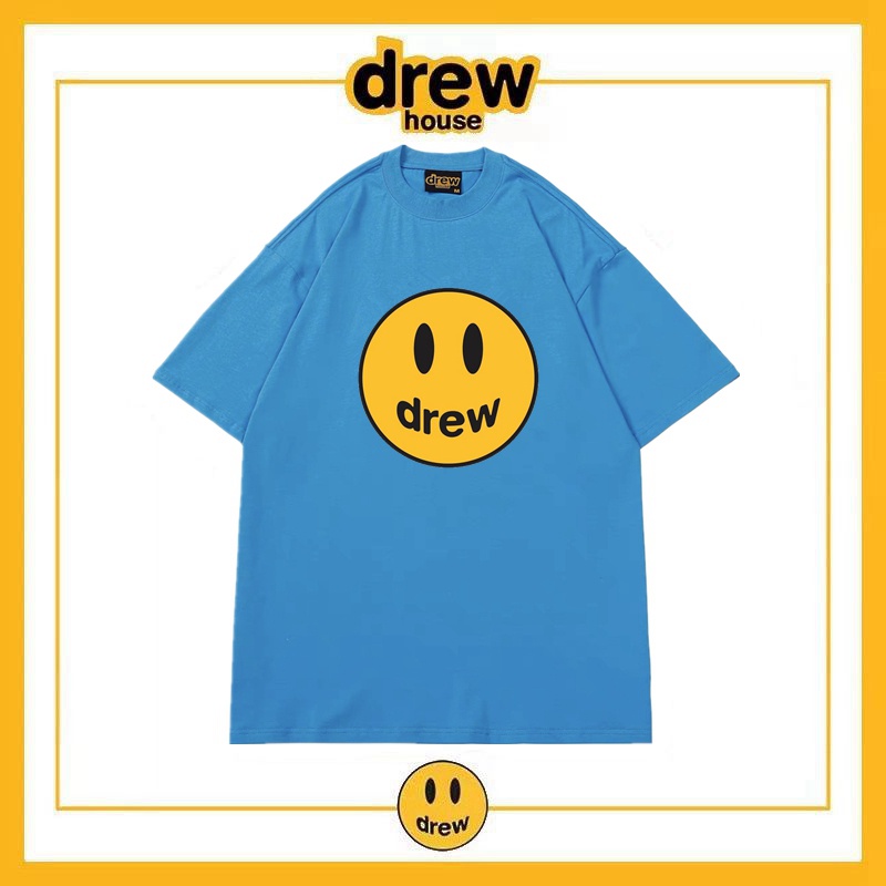 เสื้อยืดแขนสั้น ผ้าฝ้าย ทรงหลวม ลาย Drew smiley แฟชั่นฤดูร้อน สไตล์อเมริกัน สําหรับผู้ชาย