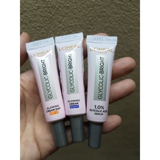 LOREAL PARIS GLYCOLIC-BRIGHT สูตร  ACID SERUM,GLOWING CREAM NIGHT ,GLOWING CREAM DAY SPF17 ขนาด 7.5 ML