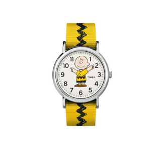 Timex TW2R41100 Weekender x Peanuts Charlie Brown นาฬิกาข้อมือผู้ชายเเละผู้หญิง สีเหลือง