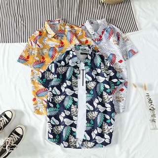 เสื้อฮาวายพิมพ์ลายใบไม้ เสื้อเชิ้ต เสื้อผ้าแฟชั่นผู้ชาย