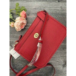 (ผ่อน0%) กระเป๋าสะพายข้าง Coach Slim Turnlock Crossbody bag C6663 หนังแท้ สีแดง งานshop