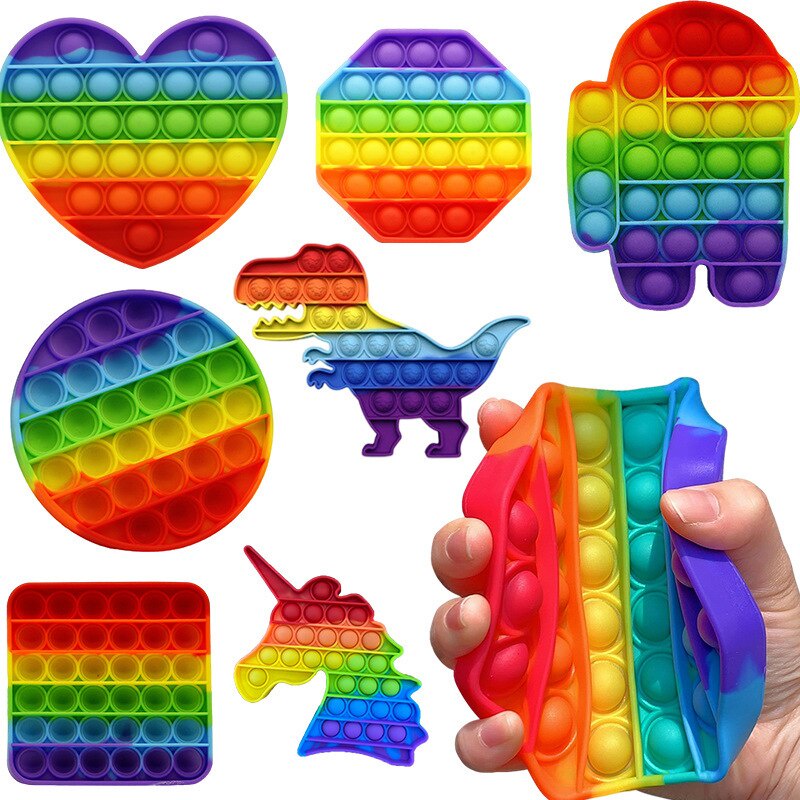 Pop Fidget Toys Rainbow Push Bubble Anti-stress Toys Popit Sensory Relieve Autism Adult Kids Gift