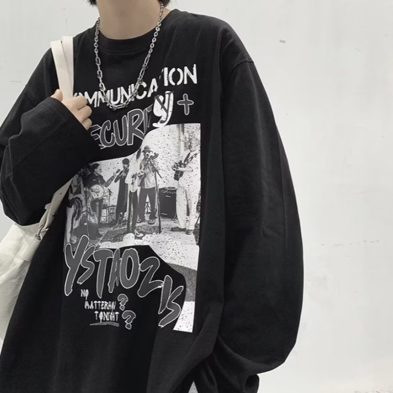 เสื้อยืดแขนยาว ผ้าฝ้าย พิมพ์ลายกราฟฟิค ขนาดใหญ่ สไตล์อเมริกันวินเทจ เหมาะกับฤดูใบไม้ร่วง สําหรับผู้ชาย และผู้หญิง ไซซ์ M - 8XL