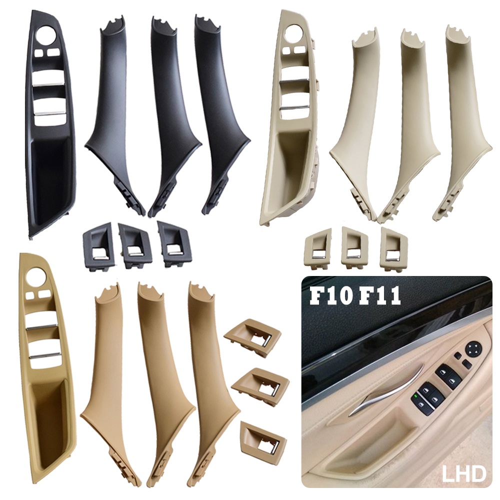 7Pc/Set Left Hand Drive LHD For BMW 5 Series F10 F11 F18 10-16 Carbon Fiber Car Interior Inner Door Handle Panel Pull 00