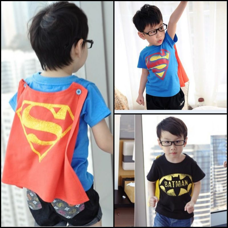 เสื้อยืดเด็กลายฮีโร่ มีผ้าคลุม มีปีก