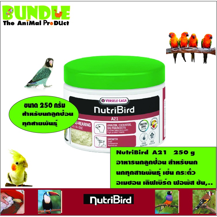 NutriBird  A21   250 g อาหารนกลูกป้อน สำหรับนก นกทุกสายพันธุ์ เช่น กระตั้ว อเมซอน เลิฟเบิร์ด ฟอพัส ซ