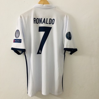 เสื้อกีฬาแขนสั้น ลายทีมฟุตบอล Real Madrid 16 17 RONALDO BALE SERGIO RAMOS สไตล์เรโทร สําหรับผู้ชาย