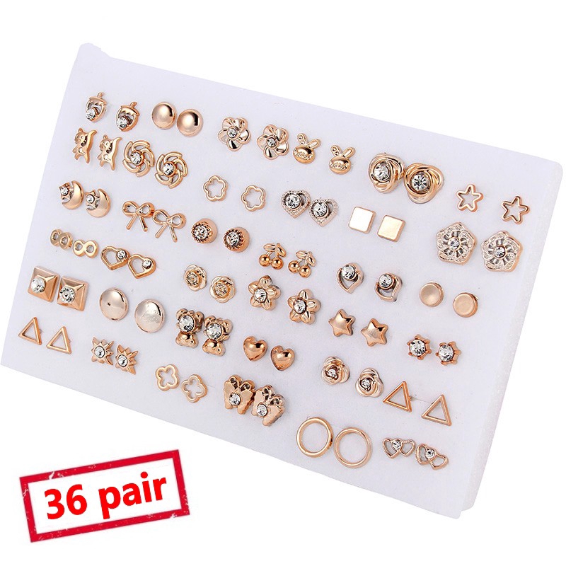 เซตต่างหูสตั๊ด เครื่องประดับแฟชั่นสำหรับผู้หญิง 36 คู่ /18 คู่ เว้นวรรคด้วยค่ะ