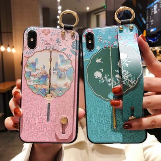 เคสโทรศัพท์มือถือ ลายพัด สไตล์จีนย้อนยุค พร้อมสายคล้องมือ สําหรับ Samsung Galaxy note 8 9 10 plus lite note20 ultra s8 s9 s10 s20 plus s21 s22 s23 ultra s20fe s21fe