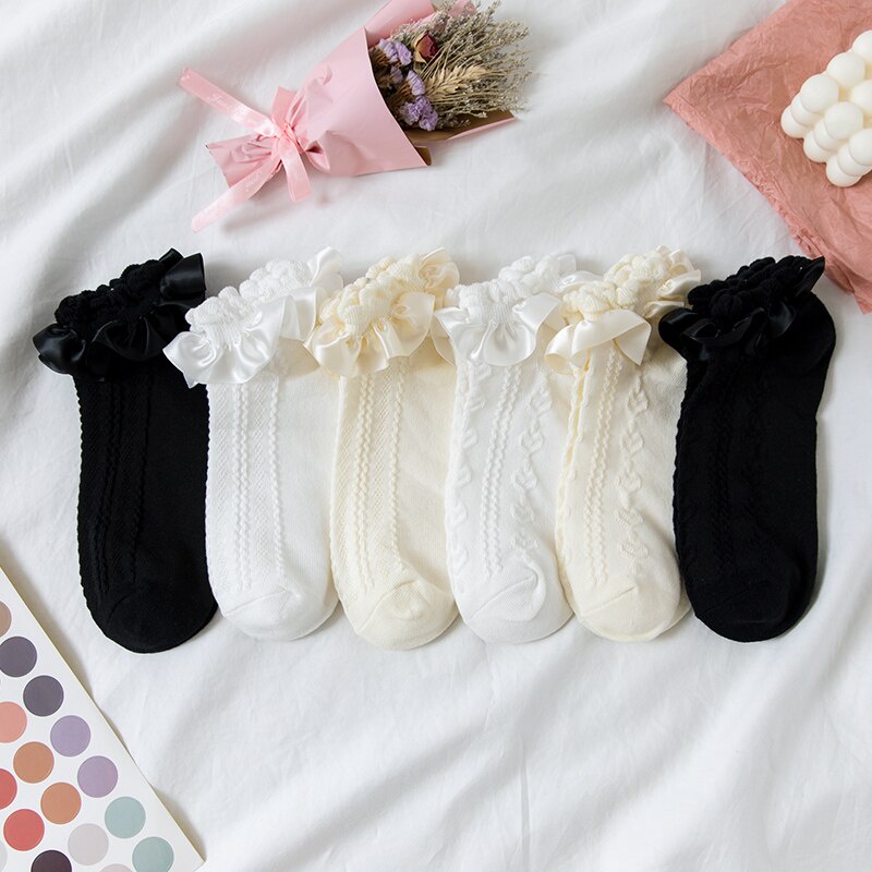ถุงเท้าโลลิต้า แบบนิ่ม แต่งลูกไม้ สีขาว สไตล์ญี่ปุ่น สําหรับผู้หญิง
