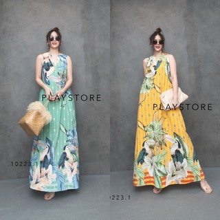 Maxi Dress คอผ่าแขนกุดทรง