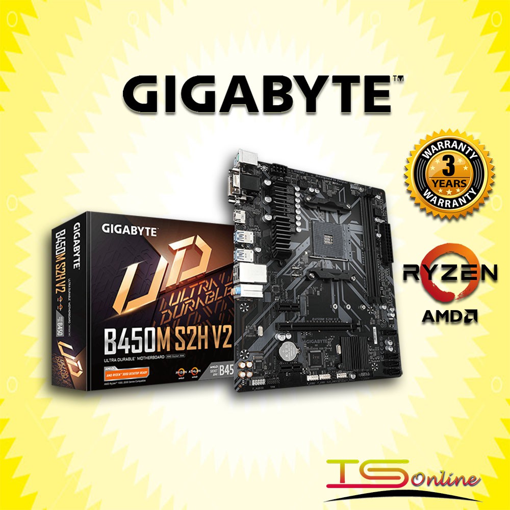 เมนบอร์ด Gigabyte B450M S2H V2 Mico-ATX (AM4)
