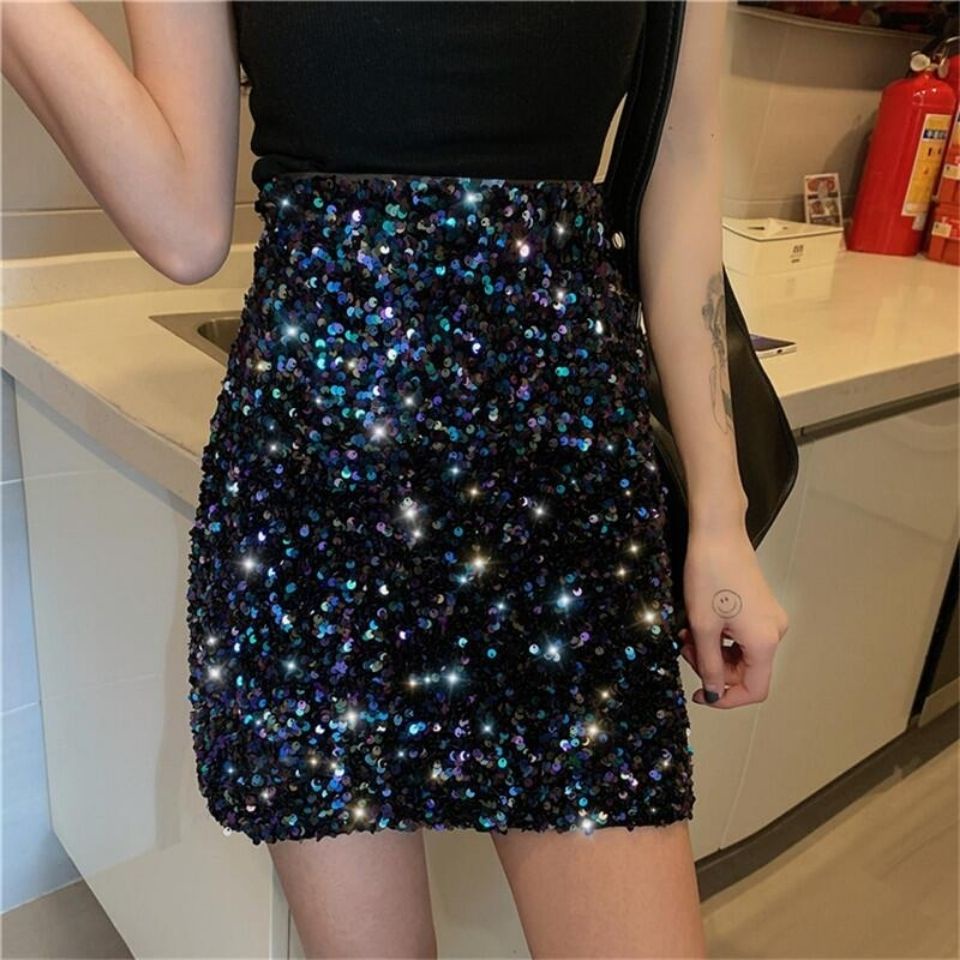 พร้อมส่ง กระโปรงสั้น เอวสูง ทรงเอ ประดับเลื่อม แวววาว ขนาดใหญ่ เหมาะกับฤดูใบไม้ร่วง และฤดูหนาว แฟชั่นสําหรับสตรี 2021