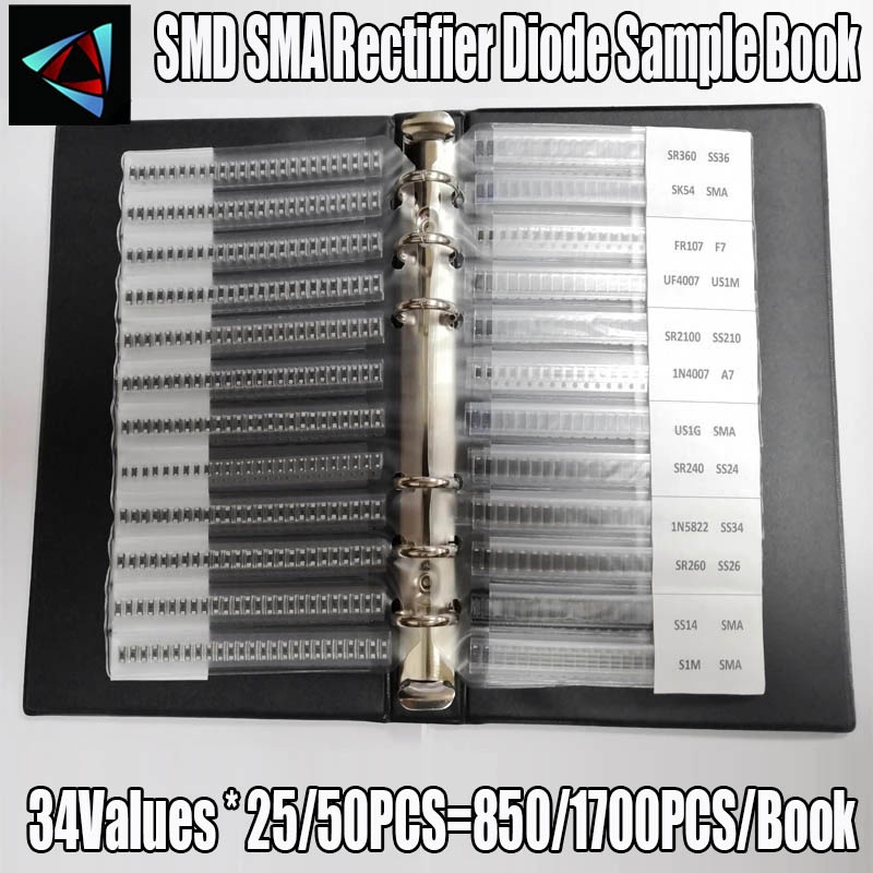 Rectifier Diode Sample Book SMD SMA Assortment Kit 34 Values Schottky Diodes M1 M4 M7 SS12 SS14 SS16