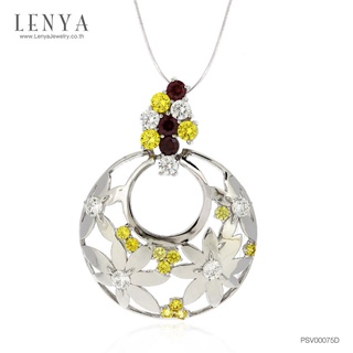 Lenya Jewelry จี้ประดับด้วย SWAROVSKI ZIRCONIA สีน้ำตาล สีขาว และสีเหลืองทอง บนตัวเรือนเงินแท้ชุบทองคำขาวแท้