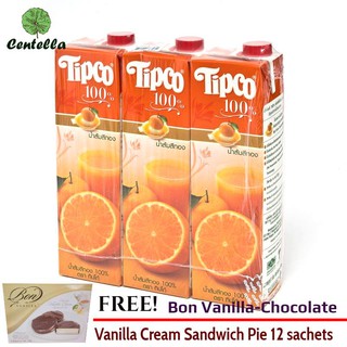 TIPCO 100%SITHONG ORANGE1000ML*3 Free Bon Vanilla-Chocolate Vanilla Cream Sandwich Pie 12 sachets 240 gram