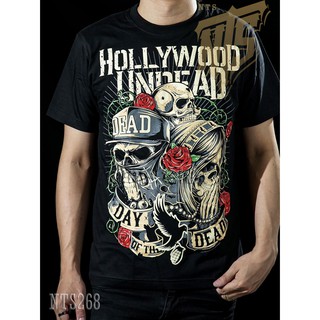 เสื้อยืดคอกลมNTS 268 HOLLYWOOD UNDEAD ROCK เสื้อยืด เสื้อวง เสื้อดำ สกรีนลายอย่างดี ผ้าหนานุ่ม ไม่หดไม่ย้วย NTS T SHIRT