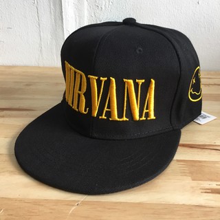 หมวกแก๊ป nirvana สีดำ ด้านหลังเป็น snapback หมวก HipHop SnapBack ปัก "Nirvana" #สีดำ F5Ah47-0244