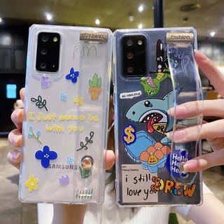 แฟชั่น ฤดูร้อน ฉลาม กระบองเพชร ดอกไม้สด สายรัดข้อมือ โปร่งใส เคส Samsung Galaxy note8 note9 note10 plus lite note20 ultra s10 + s10 plus s10 lite s20 plus fe s20fe s20 ultra s21 plus s21 ultra case tpu ซิลิก้าเจล เปลือกนิ่ม